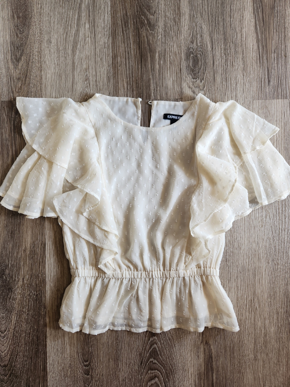 Express Women's Cream Ruffled Sleeve Peplum Top